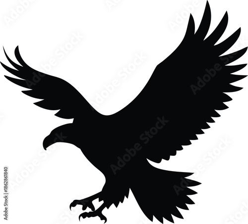 Elegant Eagle Silhouette Descending with Mighty Wings and Focused Demeanor