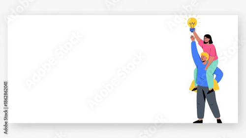 Man lifting child high in air, illustration of a tender moment, vector graphics, people, human emotions