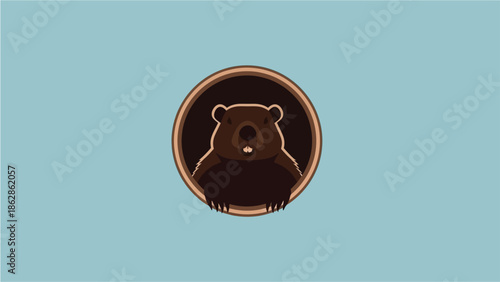 Stylized vector illustration depicting a brown beaver within a circular frame set against a light blue background, ideal for educational materials and wildlife themed