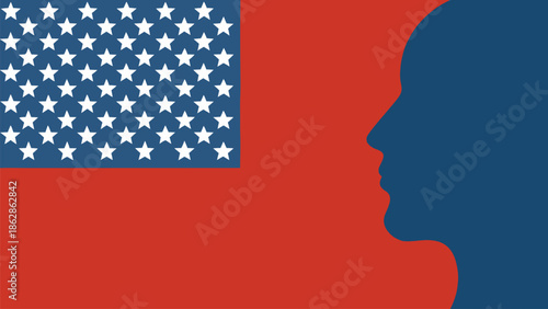 Silhouette of a person against the colors of the american flag representing patriotism and identity