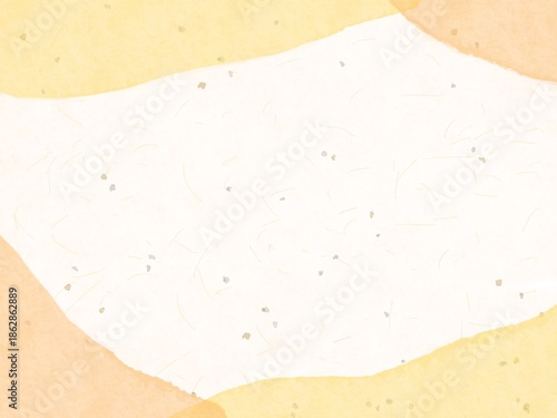 白い和紙をバックに上下に淡いオレンジや黄色の模様入り背景素材イラスト