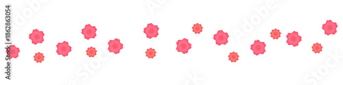 A cute decorative border made of small pink flower icons arranged in a horizontal pattern, isolated on transparent background. This minimal floral design is perfect for banners, greeting cards