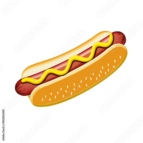 Delicious Classic Hot Dog with Mustard in a Bun - Isolated on White Background