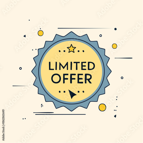 Modern promotional vector graphic displaying a 'Limited Offer' seal with star details, suitable for advertising exclusive sales and unique product deals