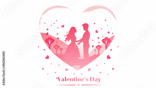 Romantic couple in heart silhouette for Valentine's Day celebration