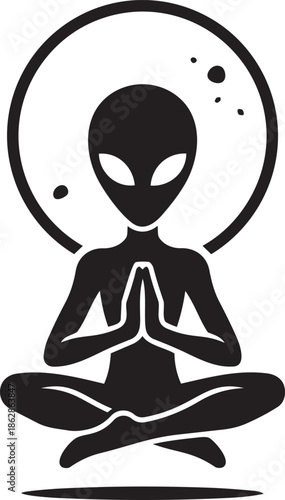 Meditating alien silhouette with cosmic halo flat design illustration concept for spiritual journey