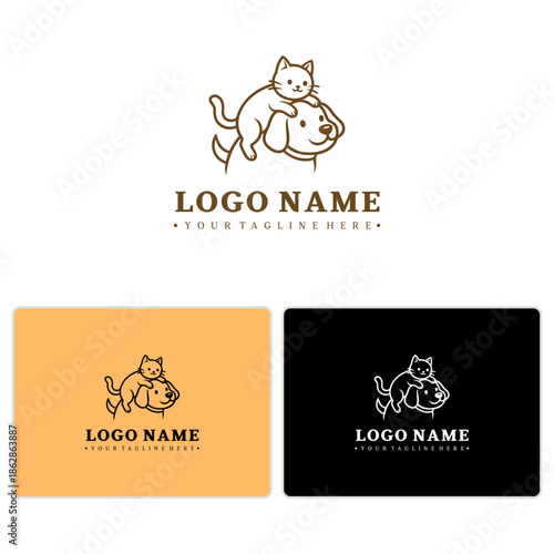Line-Art Dog and Cat Vector Logo – Companion Mascot for Pet Clinics, Grooming & Boarding