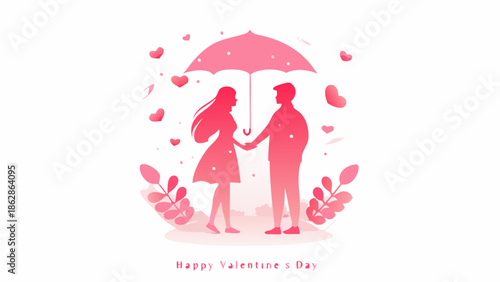 Couple sharing romantic moment under umbrella on Valentine's Day