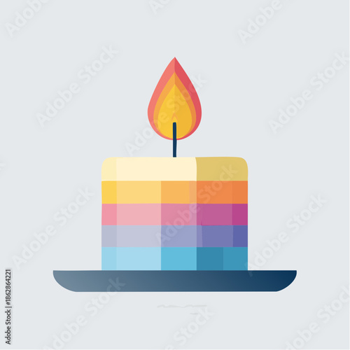 A colorful pixelated candle with a warm flame burning on a grey stand