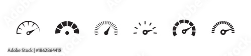 Speedometer gauge icon collection for automotive dashboard interface design and performance tracking