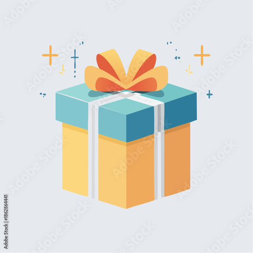 A cheerful illustration of a present box, artfully wrapped with a colorful ribbon and subtle sparkles, symbolizing joy, surprise, and celebration for special events