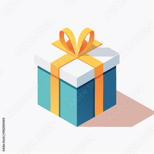 Gift Box with Yellow Ribbon and Bow, Isometric Illustration of a Present for Holidays and Celebrations