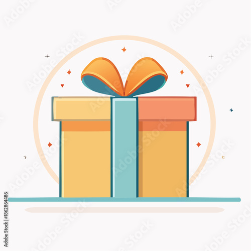 Vibrant vector illustration of a charming gift box adorned with a festive ribbon, symbolizing joy, surprise, and the spirit of giving for celebrations, holidays, and special occasions