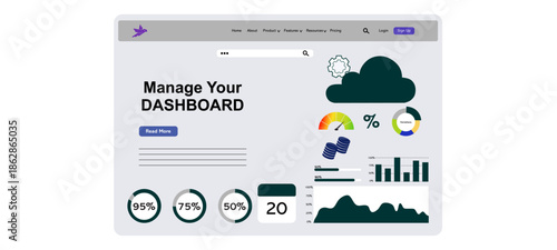 Analytics Dashboard Vector Hero Illustration for Business Website.