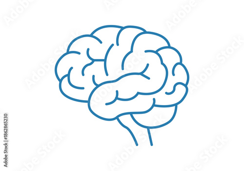 Contorno lineal de un cerebro humano azul en fondo blanco