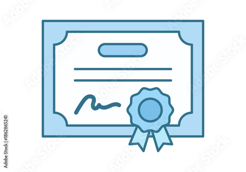 Diploma de reconocimiento azul con sello de calidad y firma para certificación académica o profesional