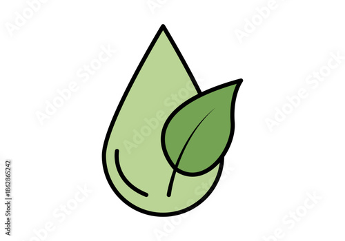Gota de agua verde con una hoja de planta para representar la pureza y la sostenibilidad ecológica