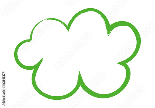 Silueta de nube verde con trazo de pincel artístico sobre fondo blanco