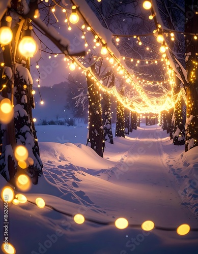 Winter Wonderland - Illuminated Path Through Snowy Landscape.