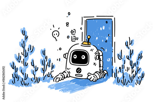 Curious Astronaut Discovering Underwater Door