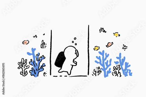 Curious Astronaut Discovering Underwater Door