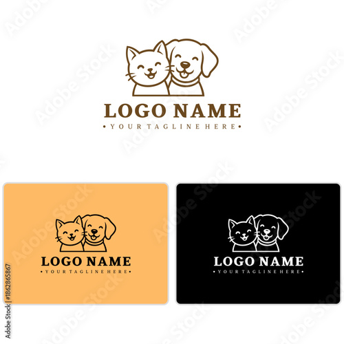 Friendly Dog and Cat Minimalist Logo – Smiling Duo Line Mascot for Pet Brands