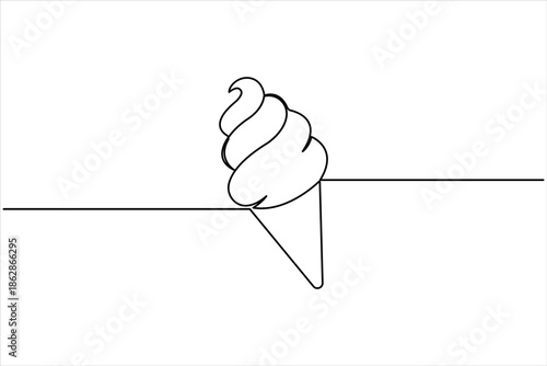 Ice cream continuous one line art drawing of design. waffle cone ice cream symbol line style vector art illustration