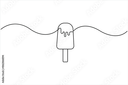 Ice cream stick bar design continuous one line art drawing of dessert, sweet and cold food vector art illustration