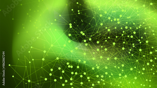Green Abstract Digital Network Background with Connected Nodes