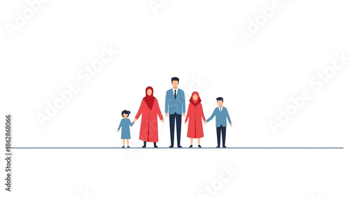 Illustration of a Family Standing Together on a White Background