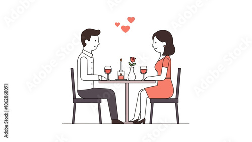 Couple enjoying romantic dinner date with wine and flowers