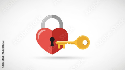 Heart-shaped padlock with key symbolizing love and security