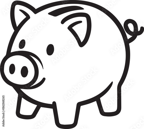 A simple line drawing of a charming piggy bank, embodying the concept of financial savings and wealth. A visual metaphor for the accumulation of wealth and secure financial planning.