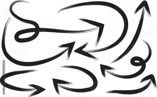 Hand drawn arrows in a circular pattern isolated on transparent background