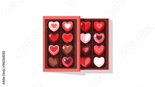 Assorted Heart-Shaped Chocolates in Open Gift Box on White Background