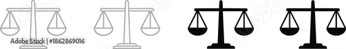 Solid and Outline Vector Icon Set Featuring Balanced Scales of Justice for Legal Services and Judicial Equity Branding