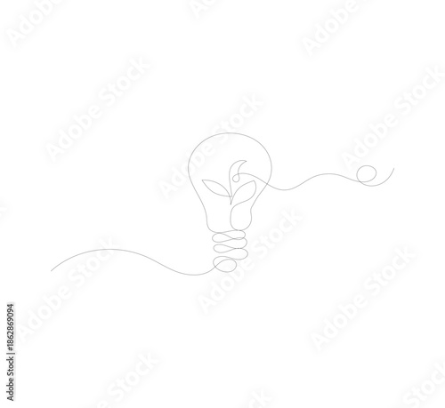 Light bulb with green leaves in one continuous line. Green energy concept that promotes environmentally friendly electricity.go green eco-friendly logo