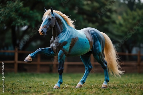 Artistic Painted Horse in a Green Field