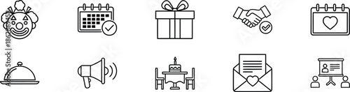 Collection of modern line icons for business and celebration