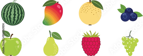 Vibrant fruit icons for healthy eating and nutrition concepts