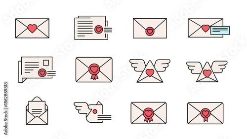 Valentine Love Letter Vector Illustration with Heart Envelope