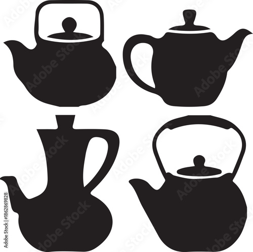 Set of four teapot and kettle silhouettes