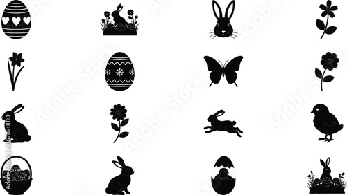 Easter themed black silhouettes for decoration and design