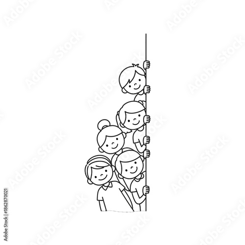 Children climbing up a rope in a simple illustration style