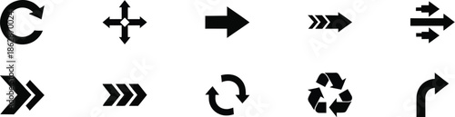 Collection of modern navigation and recycling icons in black