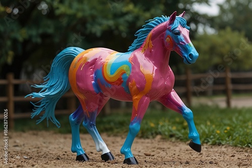 Colorful Fantasy Horse Sculpture in Outdoor Setting