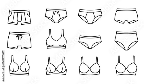Underwear silhouette icon set men and women flat vector on white
