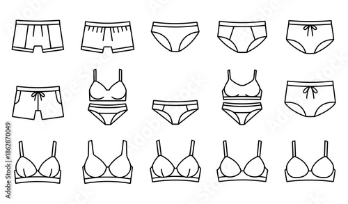 Minimal underwear line icon set for men and women vector isolated on white
