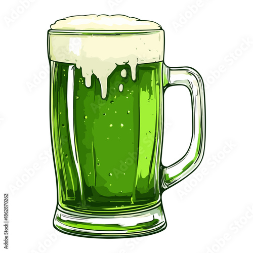 beer, ireland, patrick's day, festival, vector, transparent background, beverage, alcohol, glass, drink, cup, cold, foam, froth, green, liquid, bar, object, full, transparent, isolated