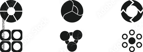 Geometric shapes and abstract icons in black